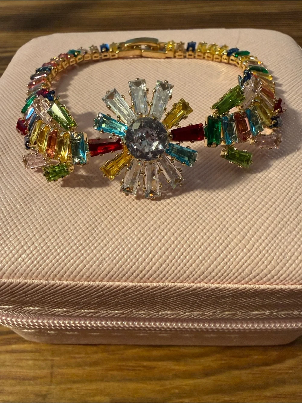 Gold Plated Multicolor Crystal Flower Bracelet - Statement Women Jewelry